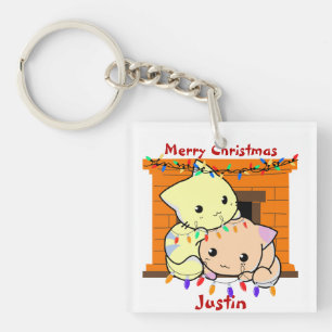 Llavero Regalo de navidades de gatos, nombre personalizado