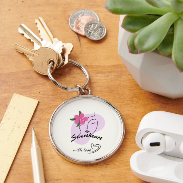 Llavero Regalo de niña con flor rosa– (Escritorio )