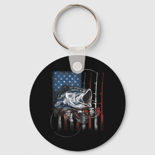 Llavero Regalo de pescador vintage bandera americana de EE
