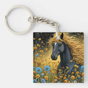 Llavero 🌸 Regalo de Semental Negro para Amantes de Caball