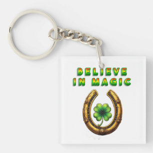 Llavero 🍀 Regalo de trébol de la suerte de herradura dora