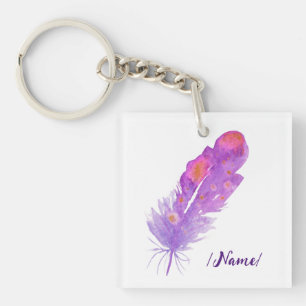 Llavero Regalo de vacaciones de natalidad con plumas viole