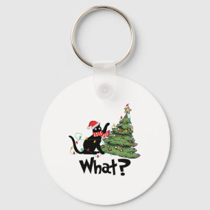 Llavero Regalo divertido de gato negro empujando el árbol