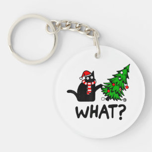 Llavero Regalo divertido de gato negro empujando el árbol