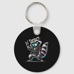Llavero Regalo divertido de música rock de mapache retro p