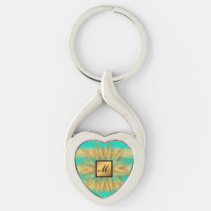 Llavero Regalo en Monogramo Turquesa Purpurina Gold de luj