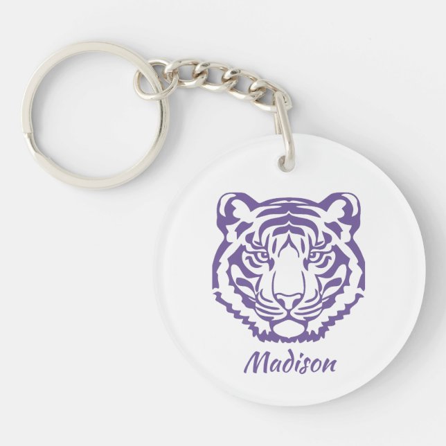 Llavero Regalo escolar de mascota de tigre morado (Frente)