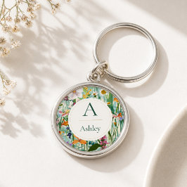 Llavero Regalo Floral Personalizado con Iniciales del Nomb