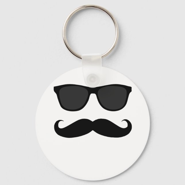 Llavero Regalo humorístico de bigote negro y gafas de sol (Anverso)