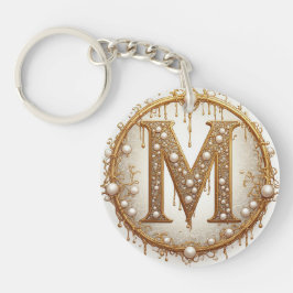 Llavero Regalo Inicial M Monograma de Oro Para Ella