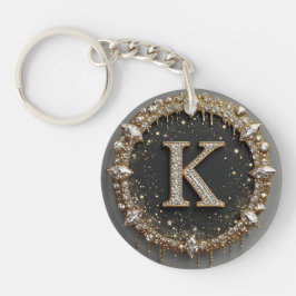 Llavero Regalo Letra K Diamante Negro Oro