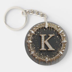 Llavero Regalo Letra K Diamante Negro Oro
