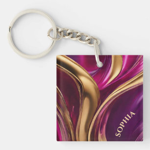 Llavero Regalo moderno para ella- Fuchsia morado y oro-