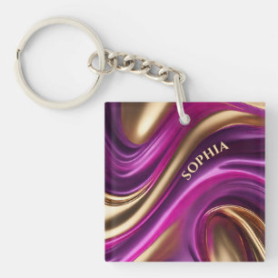 Llavero Regalo moderno para ella - púrpura rosa y dorado -
