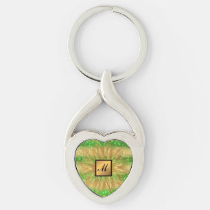 Llavero Regalo Monogramado Green Purpurina Gold de lujo