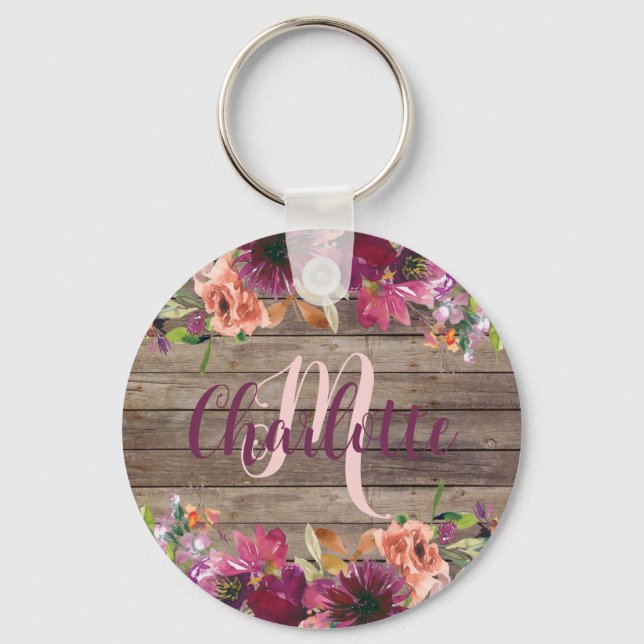 Llavero Regalo para la sobrina Burgundy Floral Rosa Gold (Anverso)