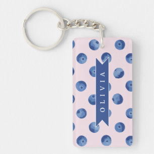 Llavero Regalo Personalizado de Acuarela de Arándano Azul 