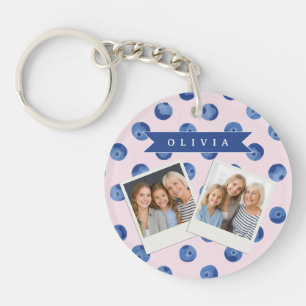 Llavero Regalo Personalizado de Acuarela de Arándanos Azul
