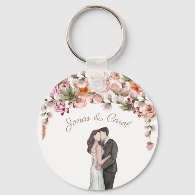 Llavero Regalo personalizado de boda para la fiesta floral (Anverso)