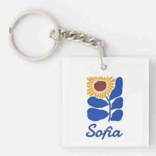 Llavero Regalo Personalizado de Floral Retro con Nombre Pe