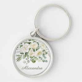 Llavero Regalo personalizado de flores blancas para dama d