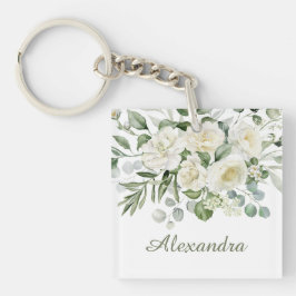 Llavero Regalo personalizado de flores blancas para dama d