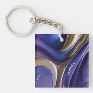 Llavero Regalo personalizado moderno: azul, púrpura y dora