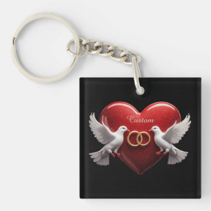 Llavero Regalo Romántico de Aniversario Corazón Palomas de