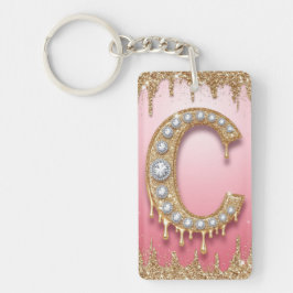 Llavero Regalo Rosa Letra Diamante Monograma C de Oro Para