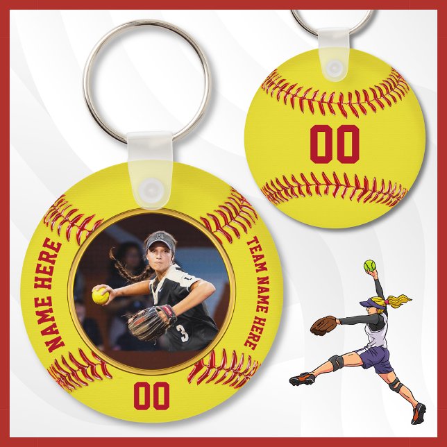 Llavero Regalos baratos de Softball para equipo, FOTO, per (Cheap, Softball Team Gifts, for Girls. Personalized Softball Keychains. Softball goodies. Softball.)
