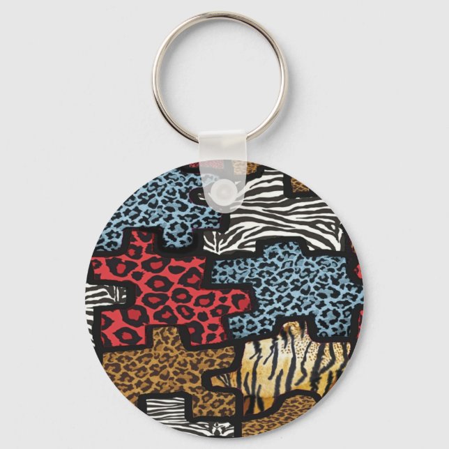 Llavero Regalos de estampado de rompecabezas de leopardo d (Anverso)