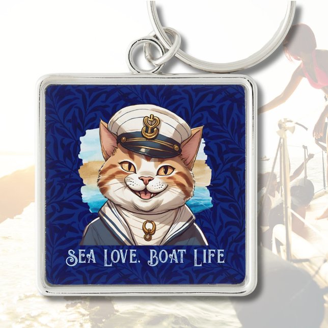 Llavero Regalos de gatos náuticos para los propietarios de (Nautical Cat Gifts for Boat Owners Sailors Boater)