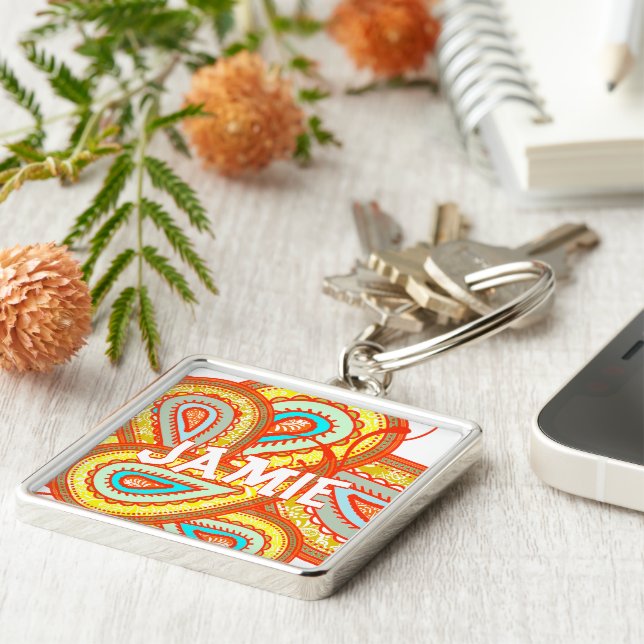 Llavero Regalos de la moderna Naranja amarilla Aqua Mint P (Lado)