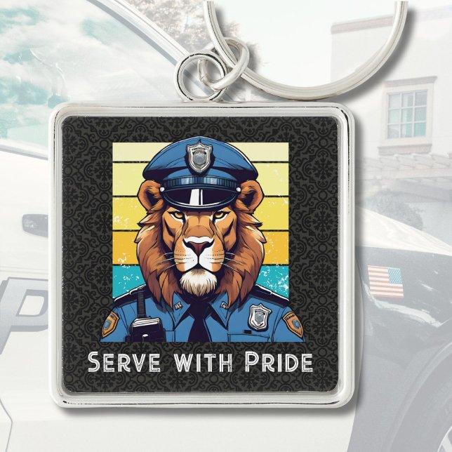 Llavero Regalos de leones de texto de personalizado para o (Custom Text Lion Gifts for Police Officers Dad Him)