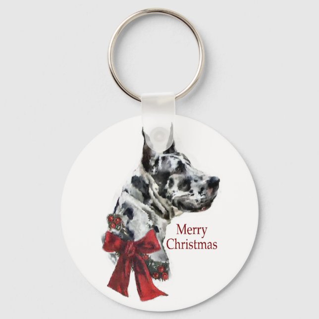 Llavero Regalos de los Navidades Harlequin Great Dane (Anverso)