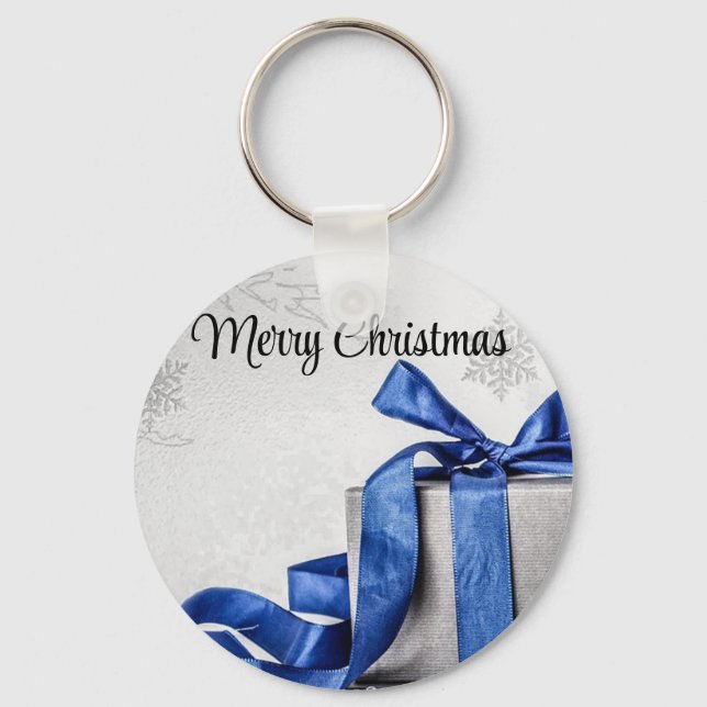 Llavero Regalos de Navidad azul y plata (Anverso)