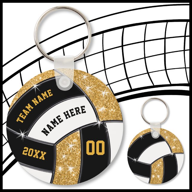Llavero Regalos de voleibol baratos de oro y negro 4 cajas (Personalized Volleyball Keychains. Volleyball Souvenirs. Black, Gold, White, Volleyball Party Favors)