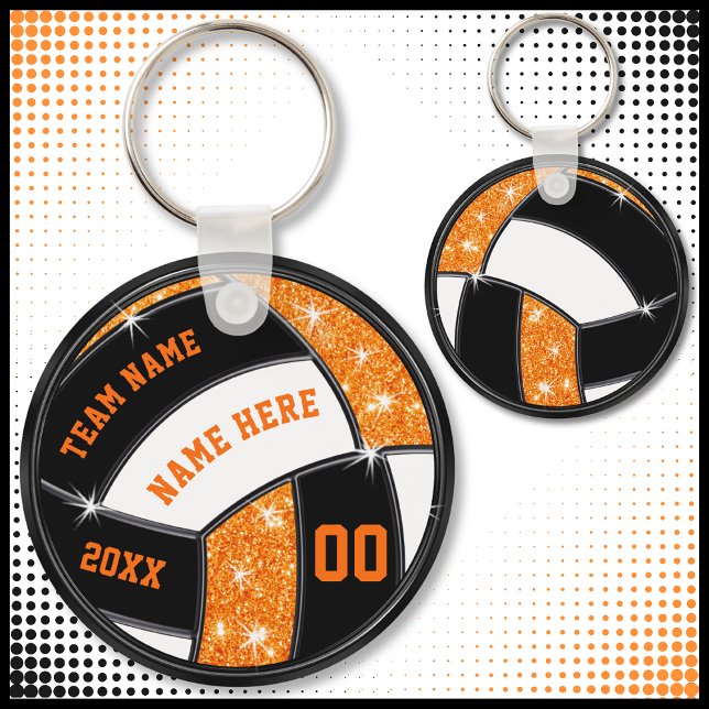 Llavero Regalos de voleibol naranja y negro para jugadores (Cheap Orange, Black and White, Volleyball Souvenirs. Personalized volleyball party favors.)