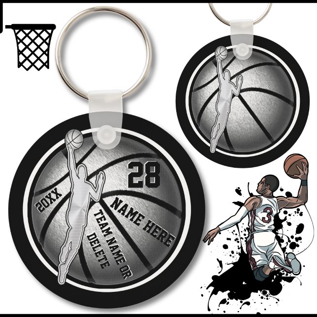 Llavero Regalos en equipo negro, plateado, blanco y barato (Black, Silver and White, Basketball Team Gift Ideas for boys and men. Basketball goodie bag Ideas.)