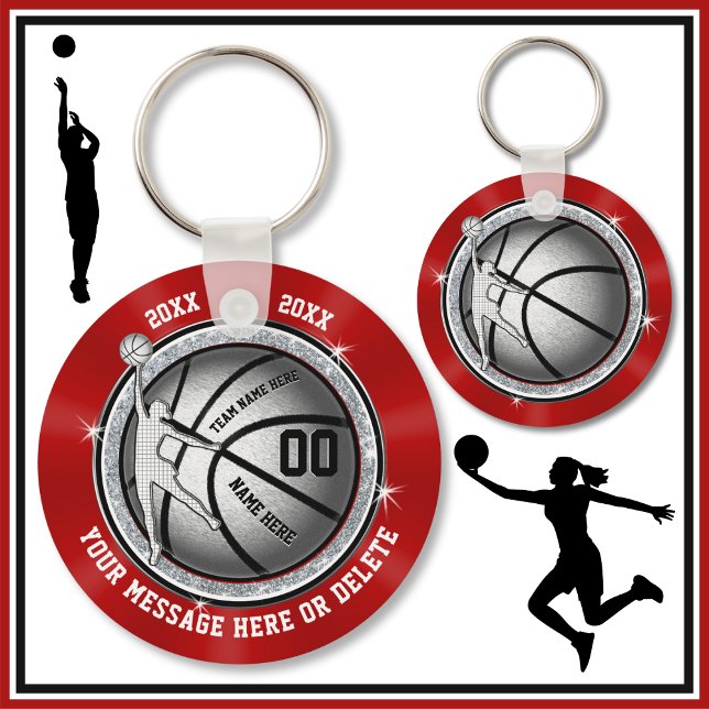 Llavero Regalos para jugadores Chicas de baloncesto, rojo  (Basketball Bag Tags. Basketball  goodie bag ideas. Red, Basketball Theme Party Favors for Girls. )