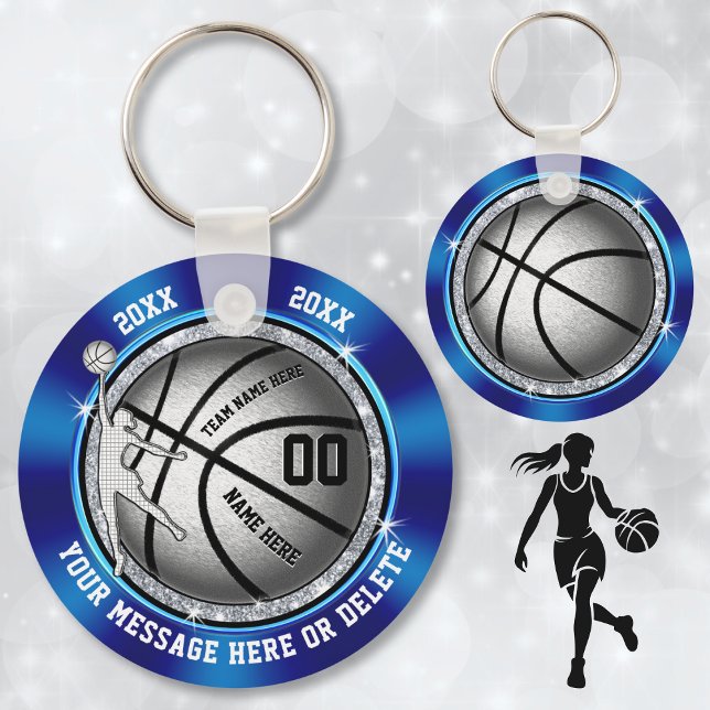 Llavero Regalos únicos baratos de baloncesto para Chicas d (Blue, Silver and Black, Cheap Girls, Basketball Team Gifts. Personalized basketball pastor favors.)