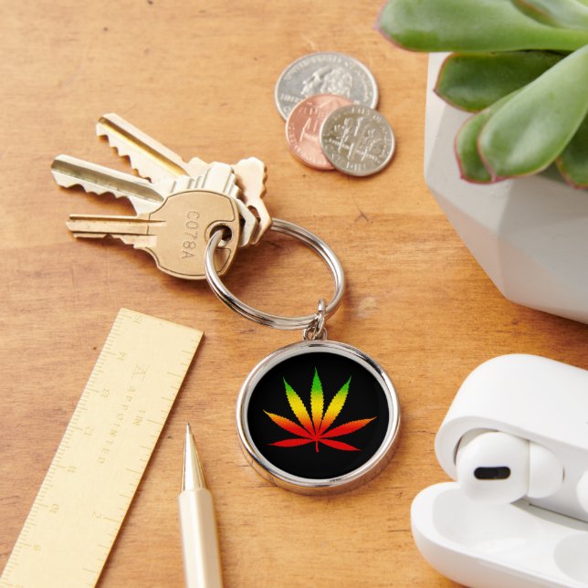Llavero Reggae Rasta Leaf Jamaican Premium Round Keychain (Escritorio )