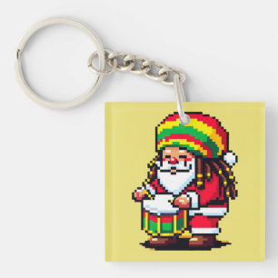 Llavero Reggae Santa Drummer Fun Pixel Navidades de arte M