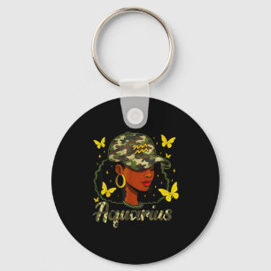 Llavero Reina de Acuario Mujer Negra Gorro Camuflaje Cumpl