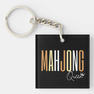 Llavero Reina Mahjong - letras marrones - mahjong gracioso