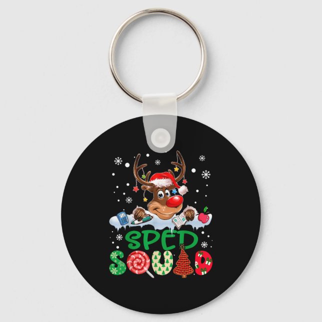 Llavero Reindeer Santa Hat Sped Squad Teacher Funny Christ (Anverso)