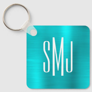 Llavero Relieve metalizado azul turquesa Tres letras Monog