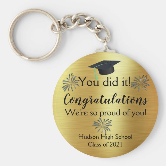 Llavero Relieve metalizado dorado personalizado y graduado (Frente)