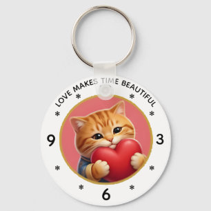 Llavero Reloj de pared de gato atigrado naranja lindo con 