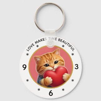 Llavero Reloj de pared de gato atigrado naranja lindo con